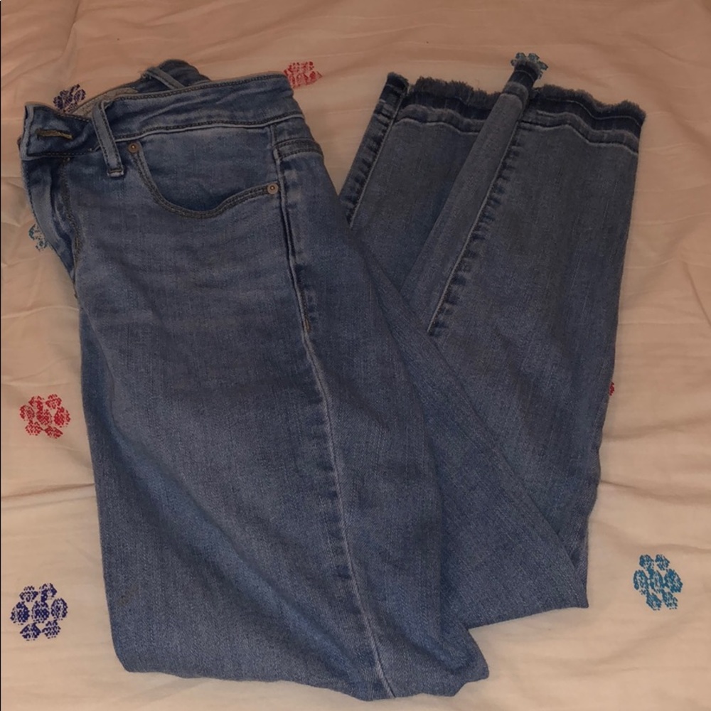 fringe hem calvin klein light wash skinny jeans